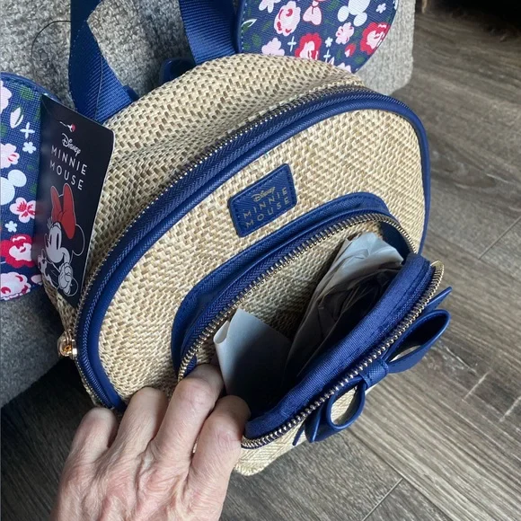 Disney Minnie Mouse mini backpack with two pockets and floral printed ears w/bow - Picture 11 of 14